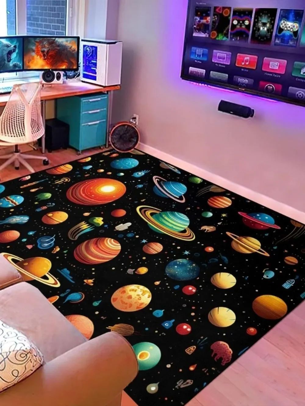 Space Planet Print Area Rug 3x5" - Black Background